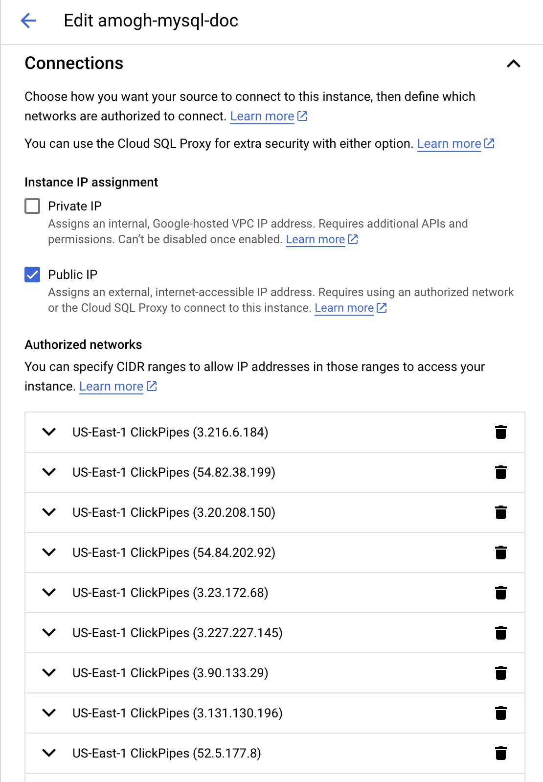 GCP MySQL에서 IP �허용 목록 구성
